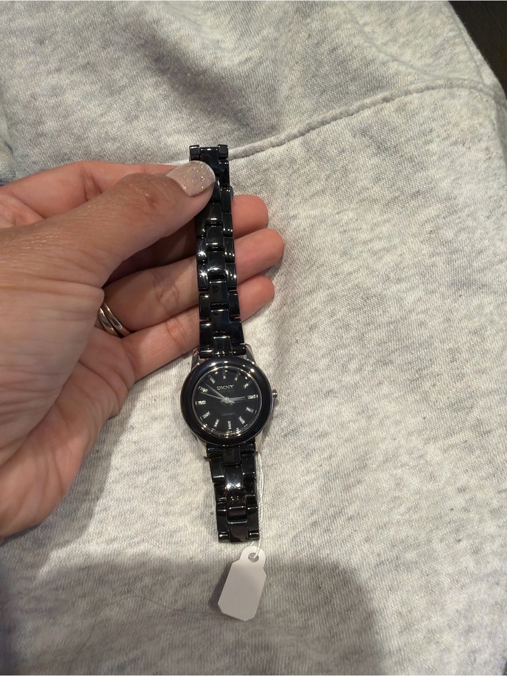 DKNY Black Ceramic Link Bracelet Watch with Gloss Finish